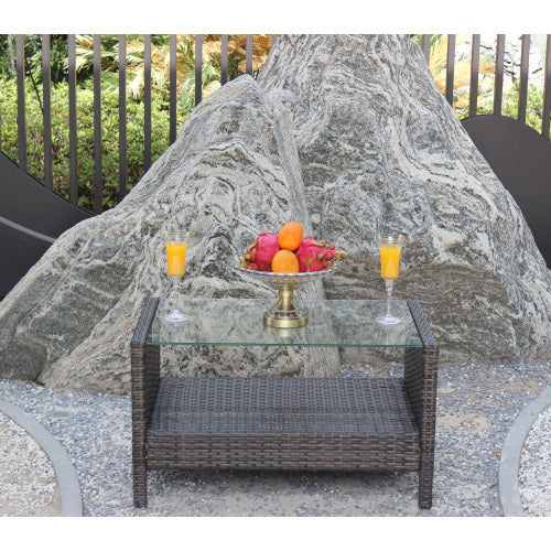 Mesa de centro para muebles de patio al aire libre con vidrio templado transparente