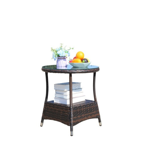 Muebles de exterior para patio, 1 mesa de centro redonda con vidrio templado transparente