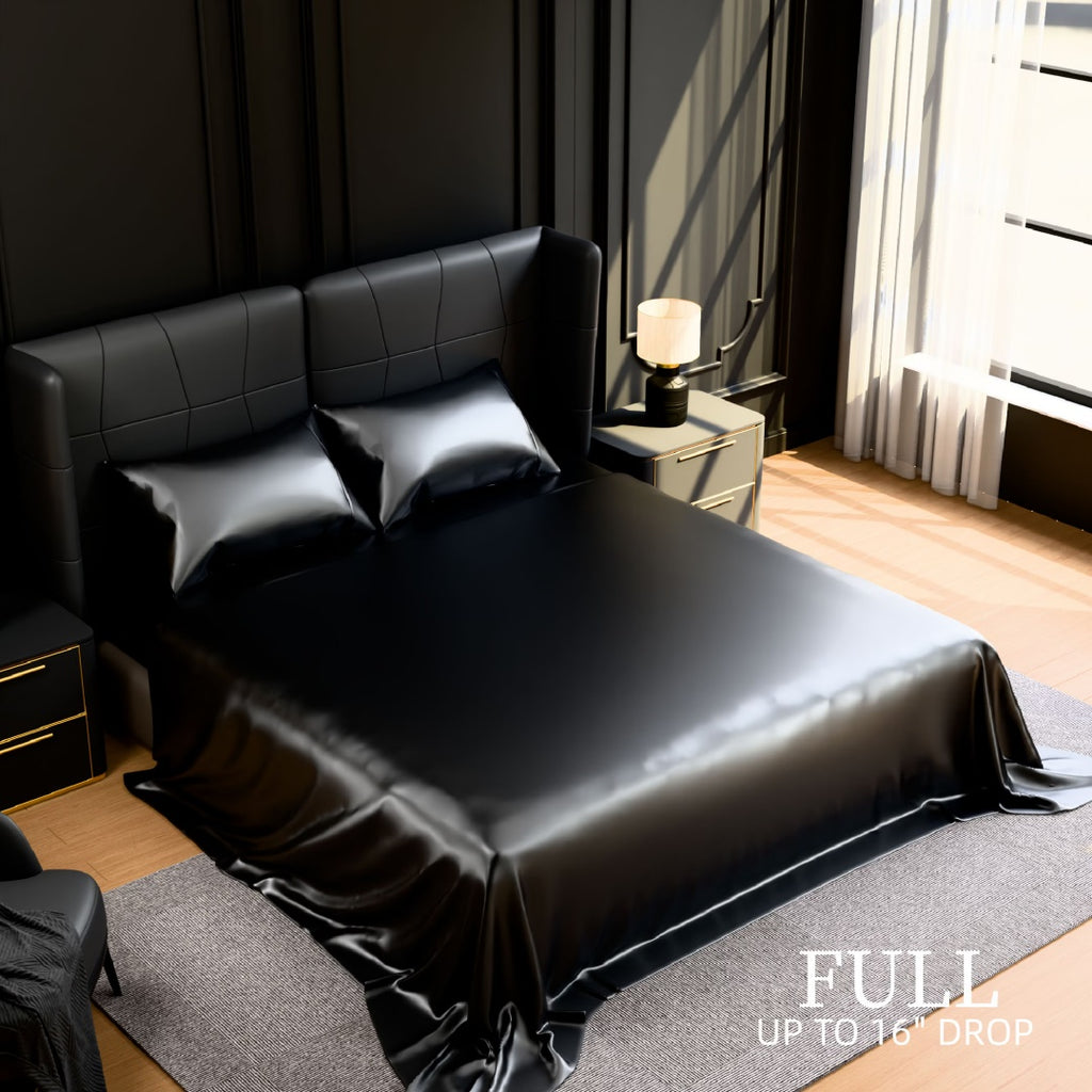 Satin Bed Sheets, Full Size Sheets Set, 4 Pcs Silky Bedding Set With 15 Inches Deep Pocket For Mattress -Full, Black