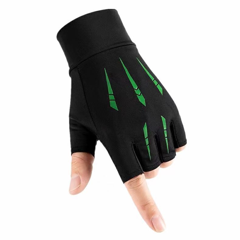 Guantes de medio dedo para deportes al aire libre de verano, hechos de seda de hielo con agarre antideslizante.