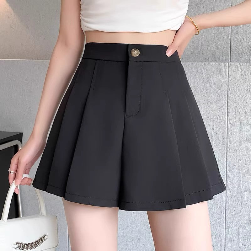 Pantalones cortos plisados ​​de cintura alta y talla grande para mujer que realzan la figura