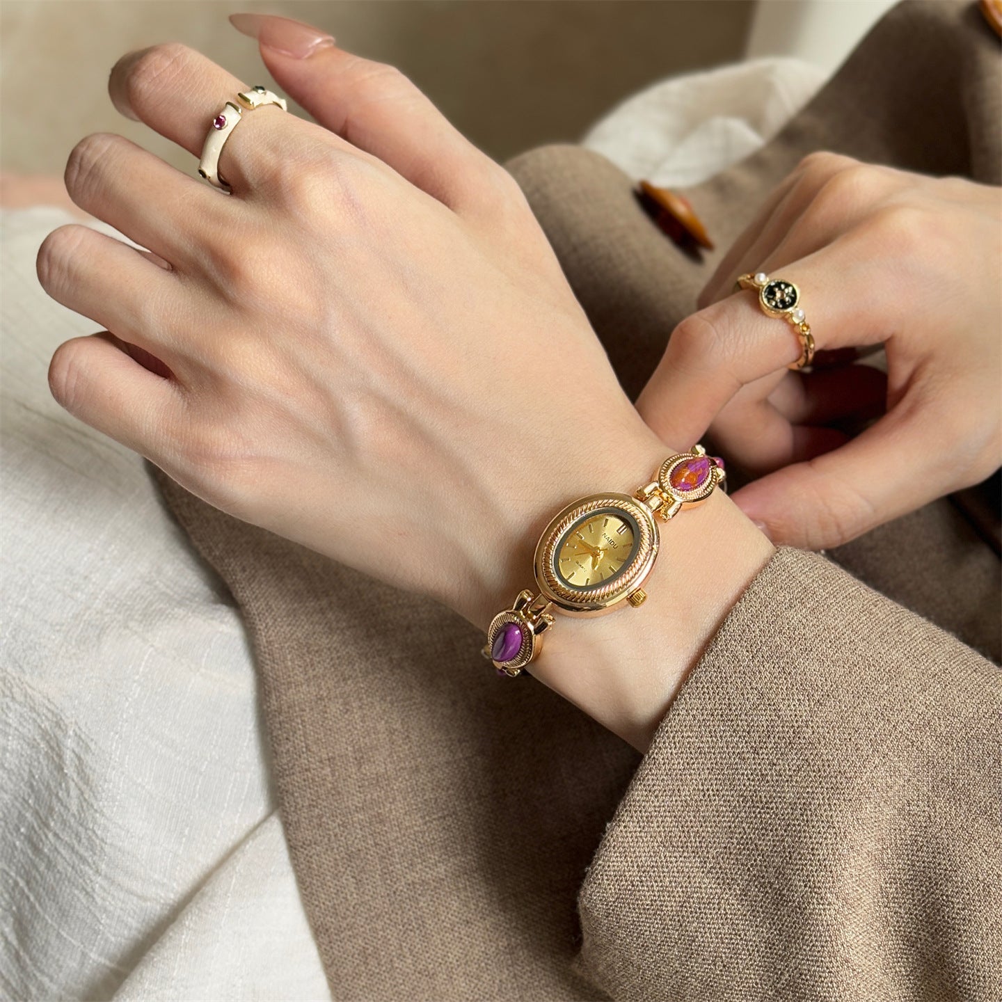 Reloj de pulsera con cuentas de ágata para mujer
