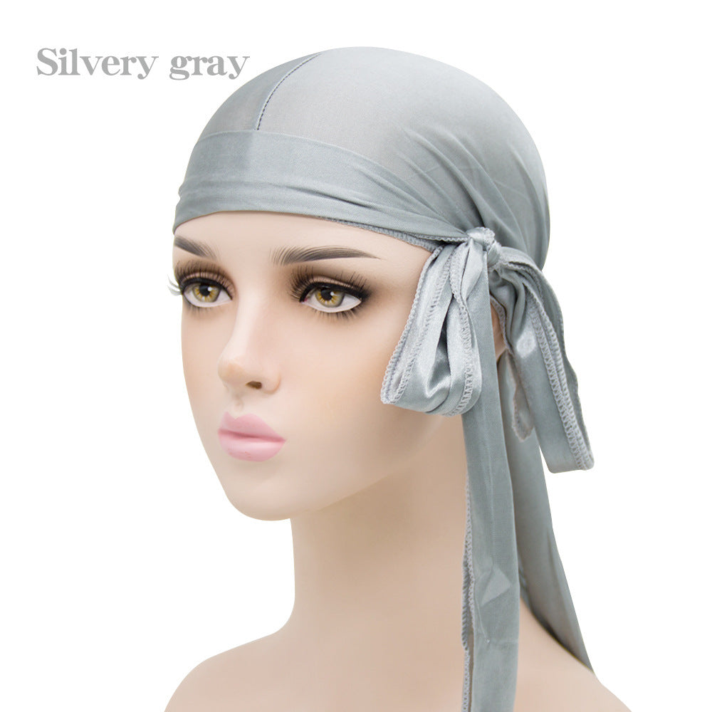 Gorro pirata elástico de cola larga de satén unisex y turbante hip hop para hombre y mujer, bandana elástica para disfraz y moda.