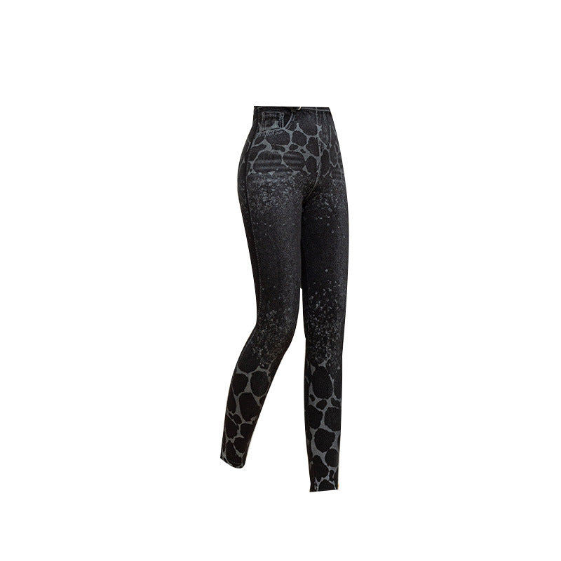 Leggings elásticos de efecto vaquero con estampado de leopardo