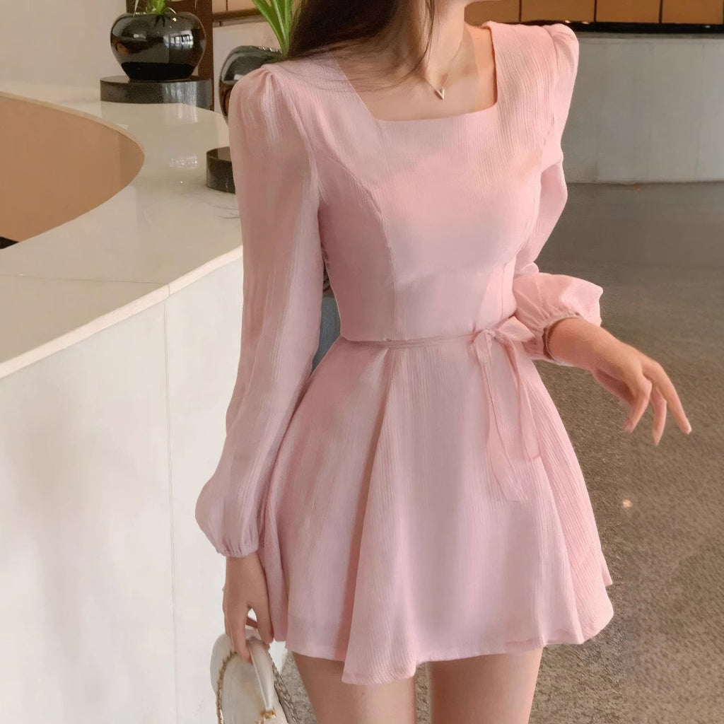 Vestido elegante de verano para mujer, estilo coreano, estilo francés, con escote cuadrado y alta gama.