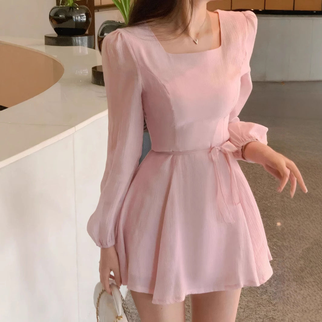 Vestido elegante de verano para mujer, estilo coreano, estilo francés, con escote cuadrado y alta gama.