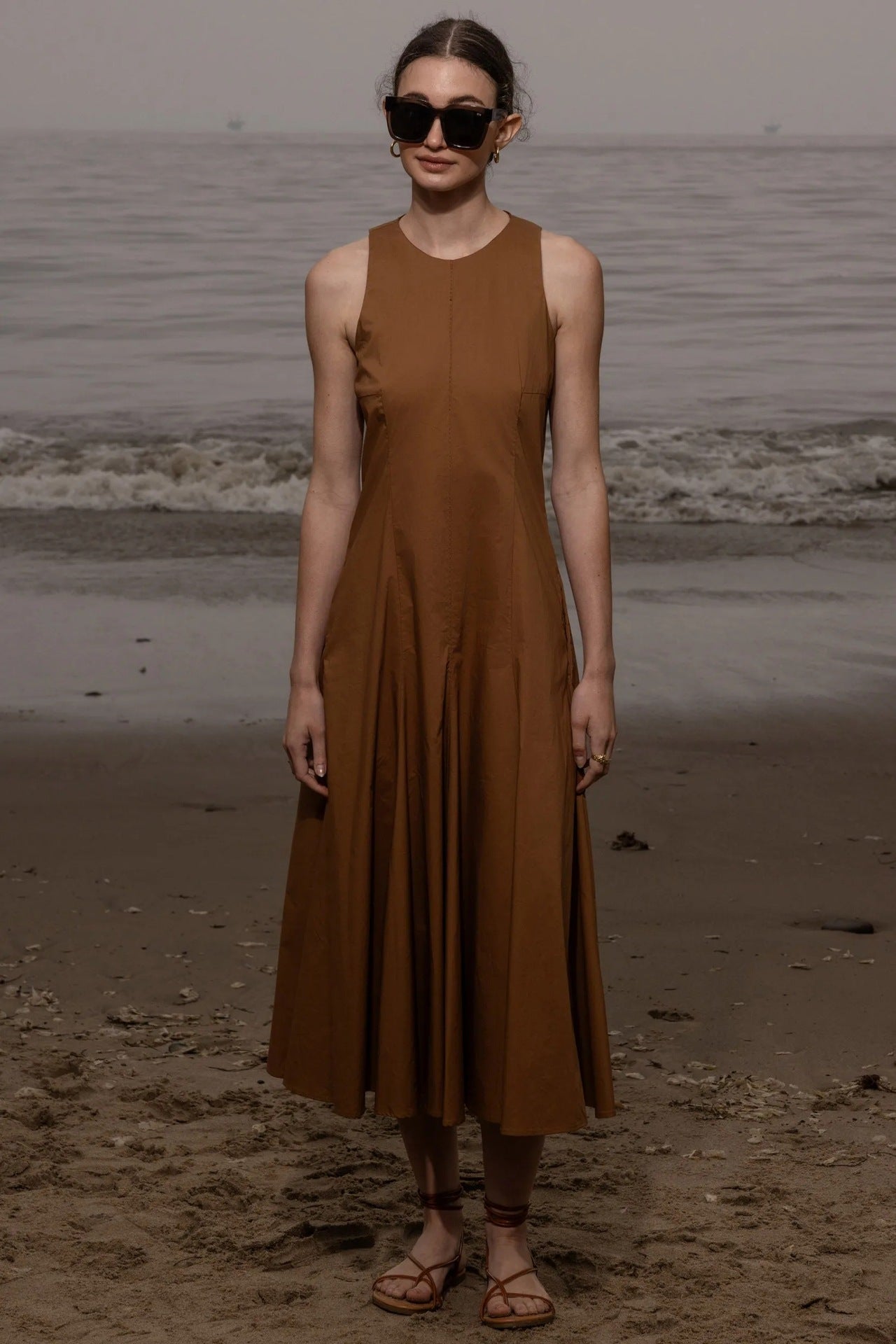 Round-neck Loose Solid-color Casual Sleeveless Dress