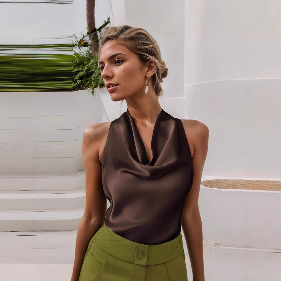 Womens Silk Satin Elegant Halterneck Tank Top