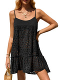 Saodimallsu Womens Crochet Cover Up Summer Spaghetti Strap Hollow Out Fringe Tie Back Beach Coverup Cami Dress