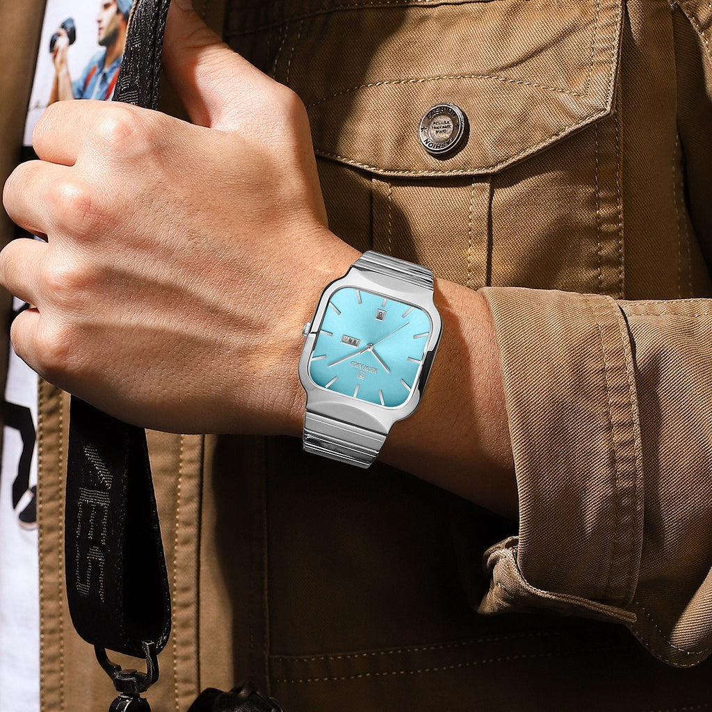 Reloj funcional informal de pareja con doble punta cuadrada