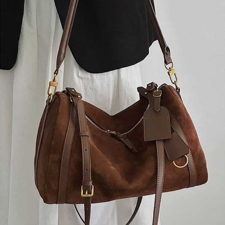 Bolso bandolera retro de ante mate elegante para mujer