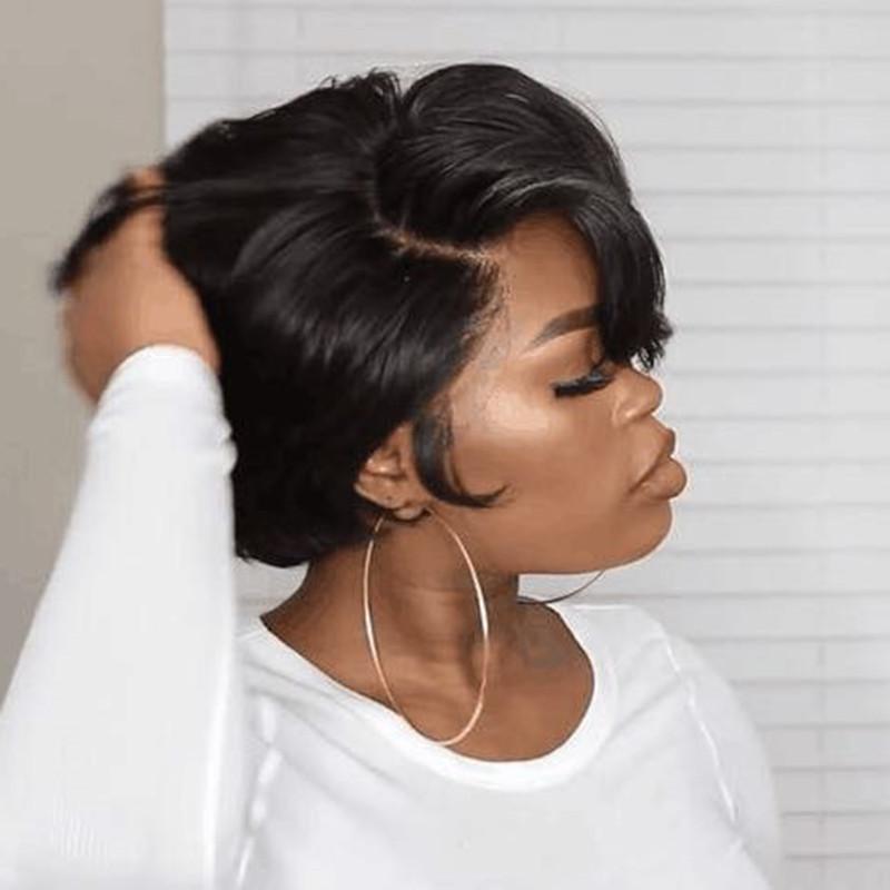 Pelucas cortas bob con encaje frontal para mujeres negras, cabello humano
