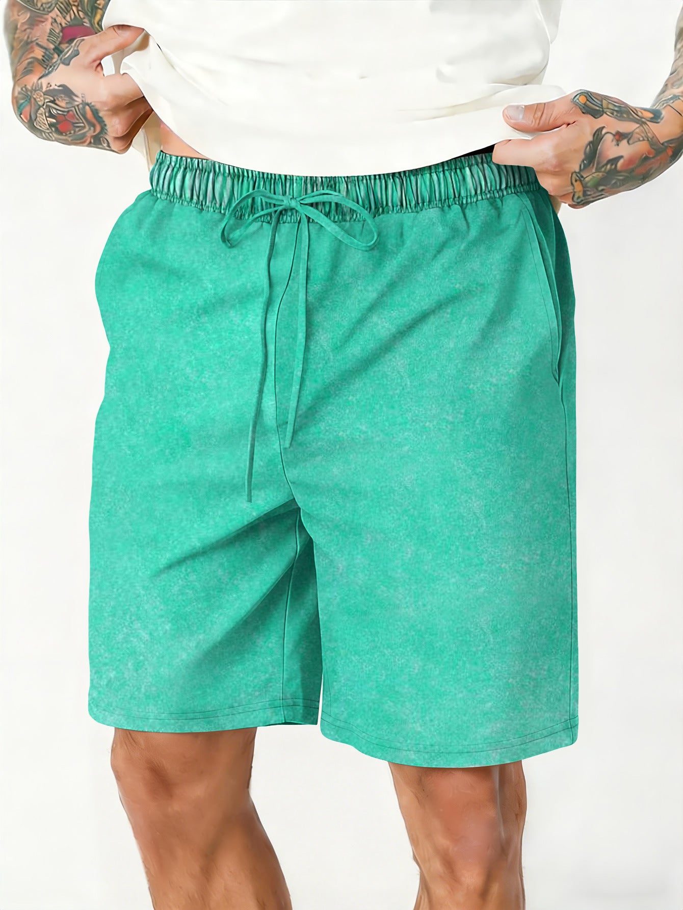 Pantalones cortos casuales de corte relajado para hombre, lavados y desgastados