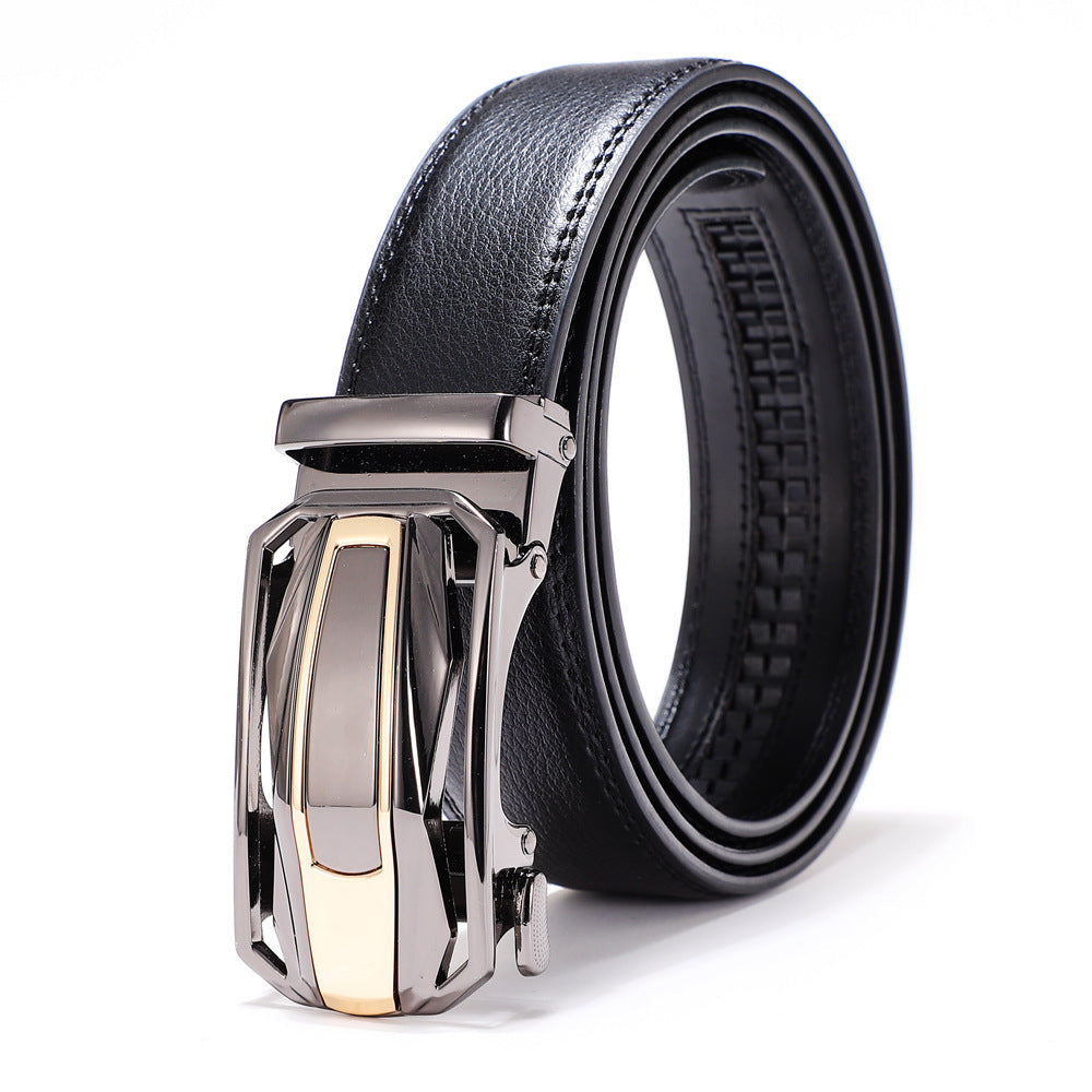 Cinturón de piel de vaca de doble capa para hombre, elegante, informal, de negocios, combinable, para pantalones.