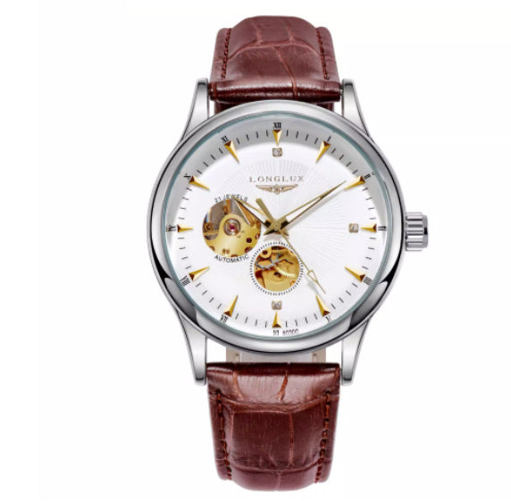 Reloj impermeable de cuero genuino con movimiento mecánico totalmente automático.