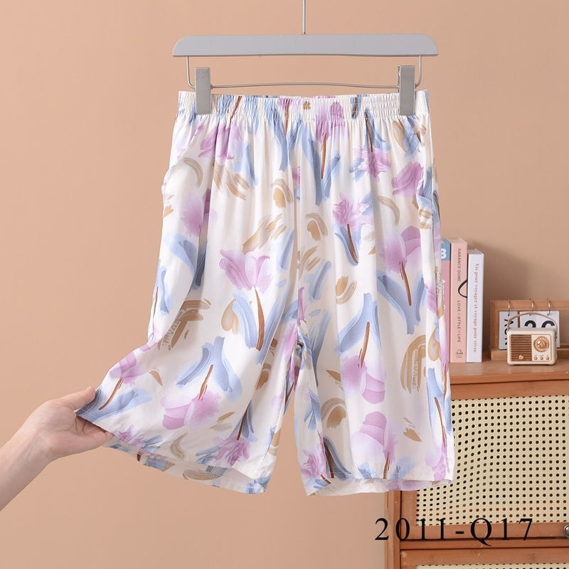 Pantalones cortos holgados de algodón y seda con estampado floral para mujer