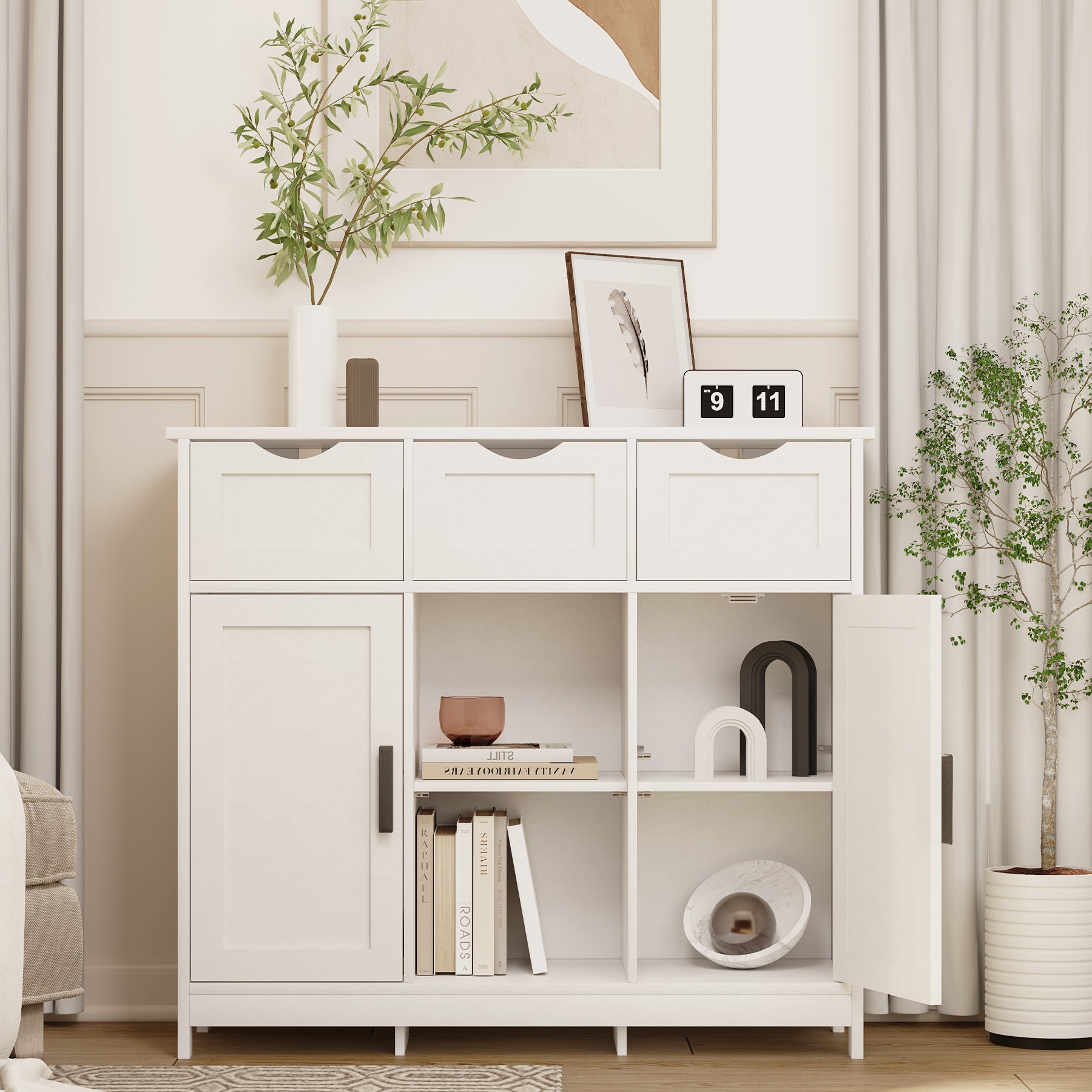 Armarios con cajones y estantes, para sala de estar, dormitorio y baño, decoración del hogar, color blanco.