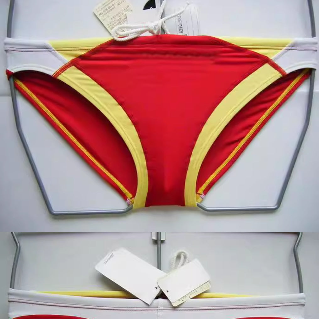 Men's Classic Red White And Yellow Color Matching Swim Briefs
