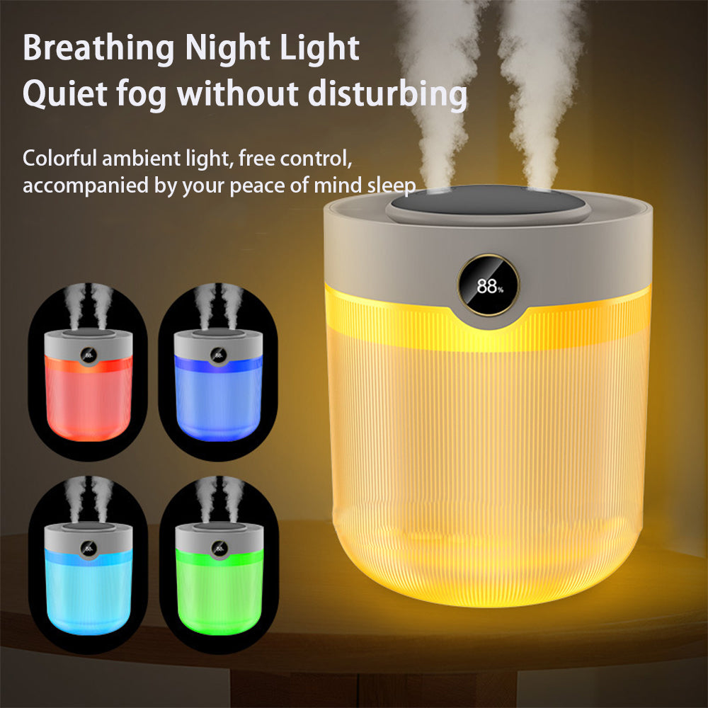 Humidificador de escritorio silencioso con doble pulverización y pantalla digital de humedad de gran capacidad de 2 l, USB, medidor de recarga de agua y cantidad de niebla.