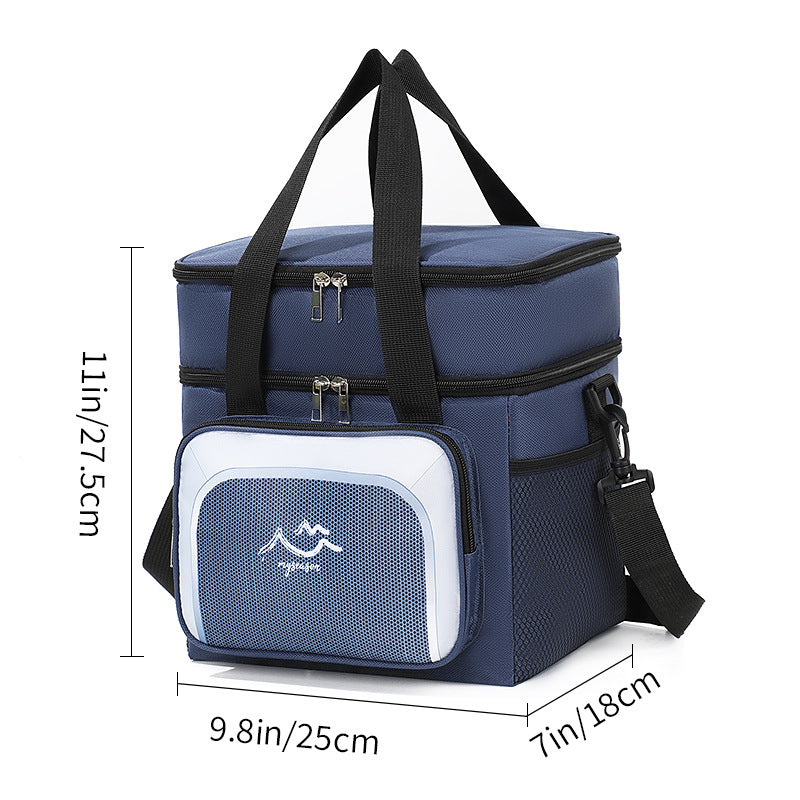Bolsa de almuerzo azul marino con juego de cuchillo, tenedor y cuchara 