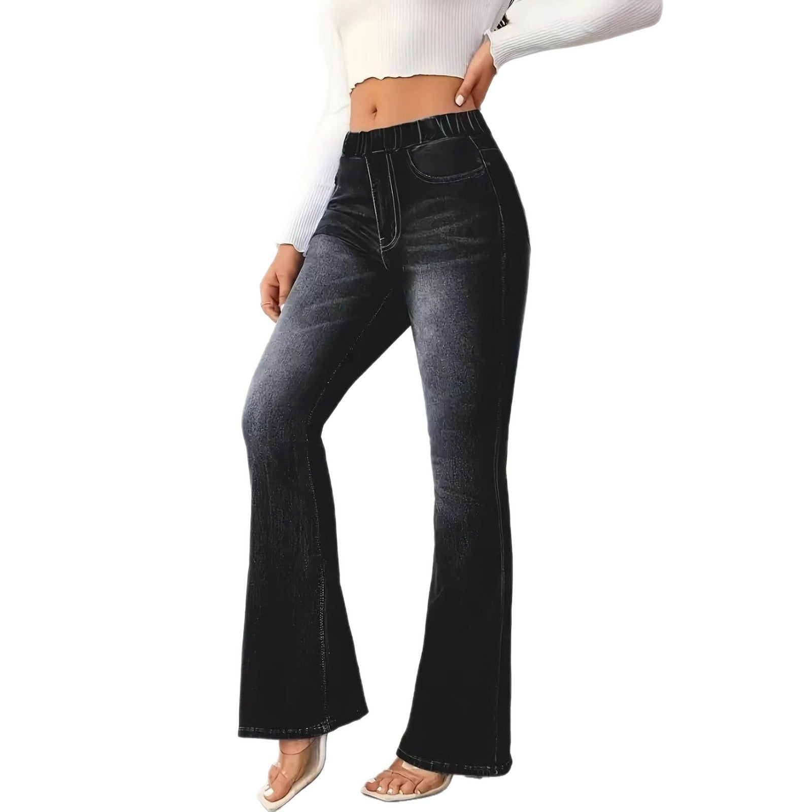 Denim Printing Hip-lift And Belly Shaping Waist Fitness Leggings