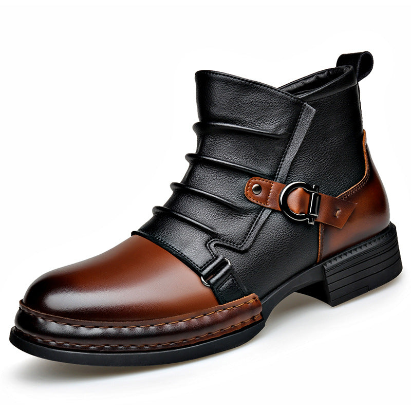Botas térmicas retro de estilo británico para hombre con forro polar y cremallera lateral