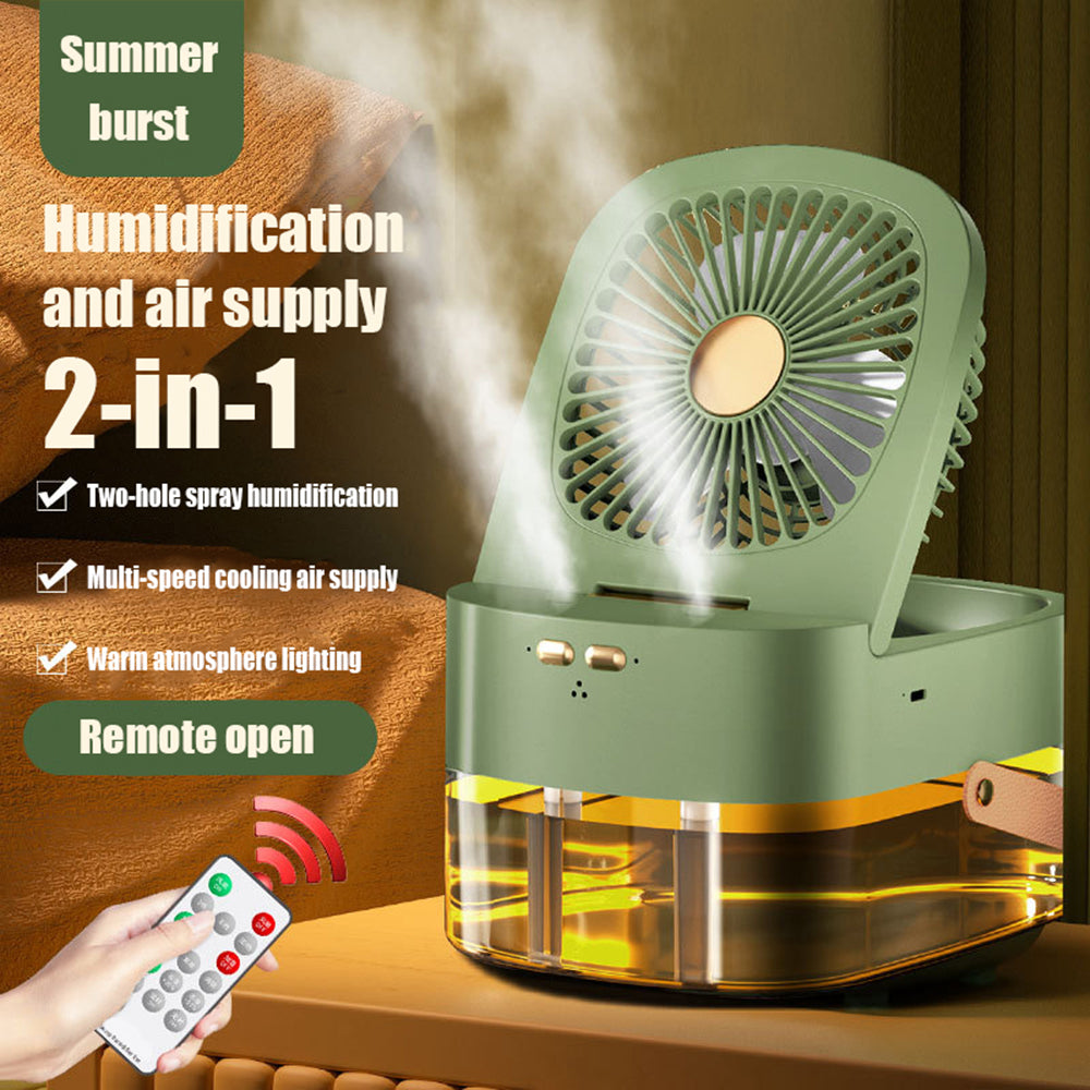 Ventilador humidificador con pulverizador, control remoto de escritorio, mini enfriador de aire con temporizador, gran viento, silencioso, con carga USB
