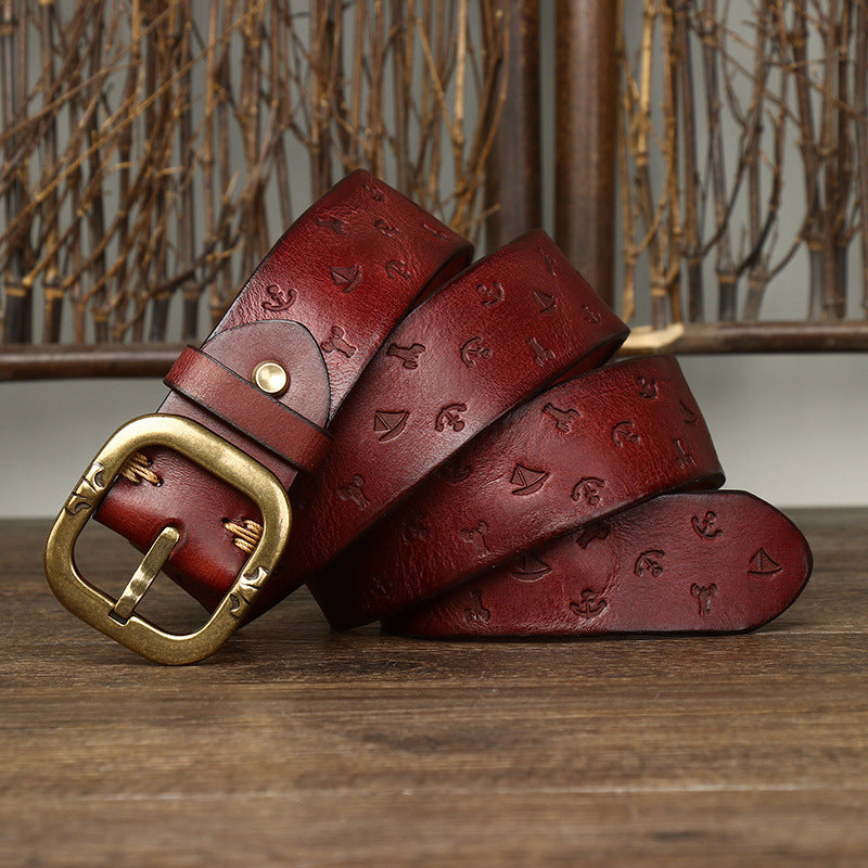 Cinturón de cuero con estampado de estilo coreano para hombre