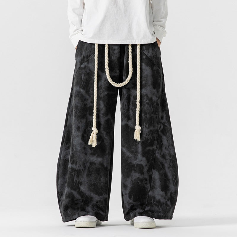 Pantalones deportivos casuales tie-dye estilo japonés-hongkonés para hombre, talla grande
