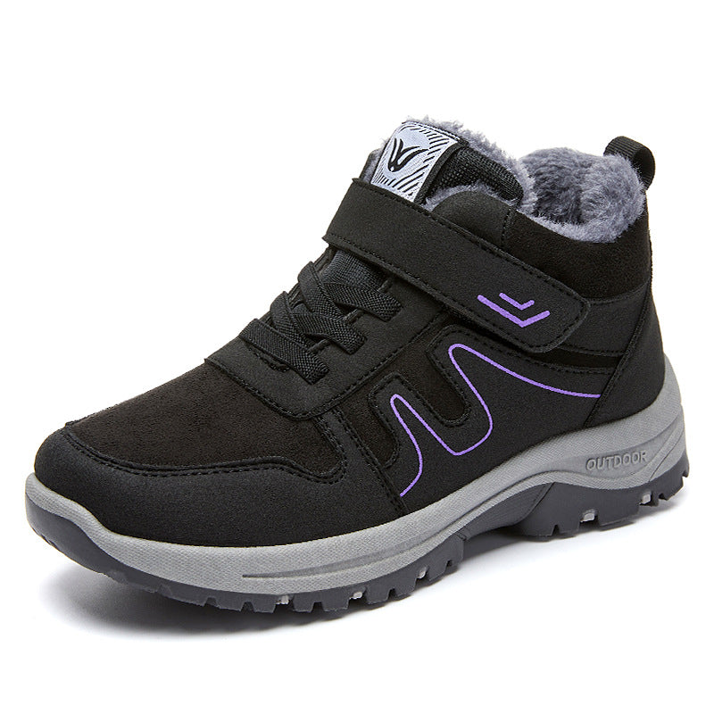 Botas de nieve de algodón para mujer con velcro para invierno en terrenos nevados.
