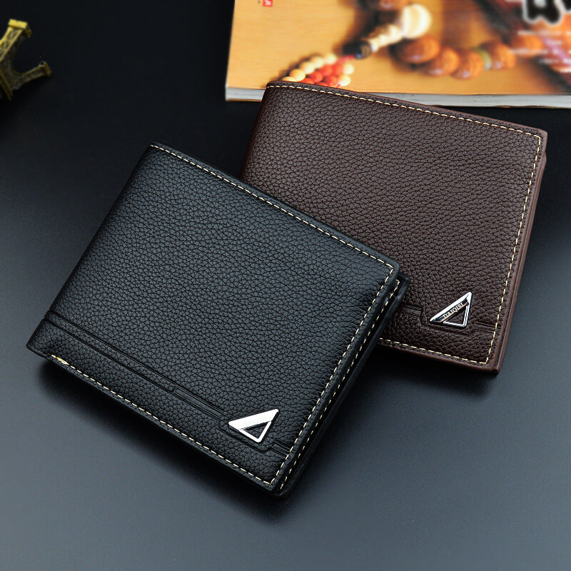Cartera corta de cuero suave con estampado de lichi para hombre con múltiples ranuras para tarjetas