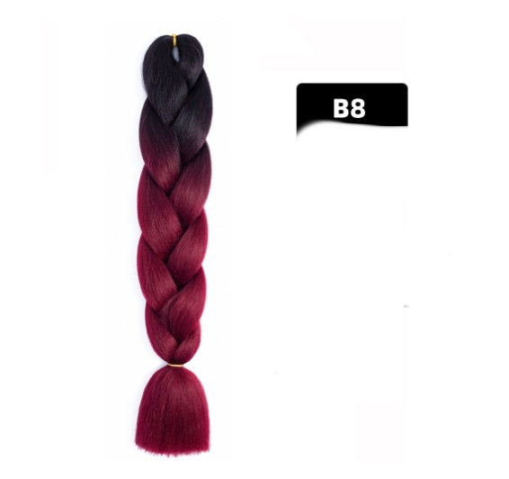 Peluca de seda africana de alta temperatura con fibra química y trenza grande en color degradado