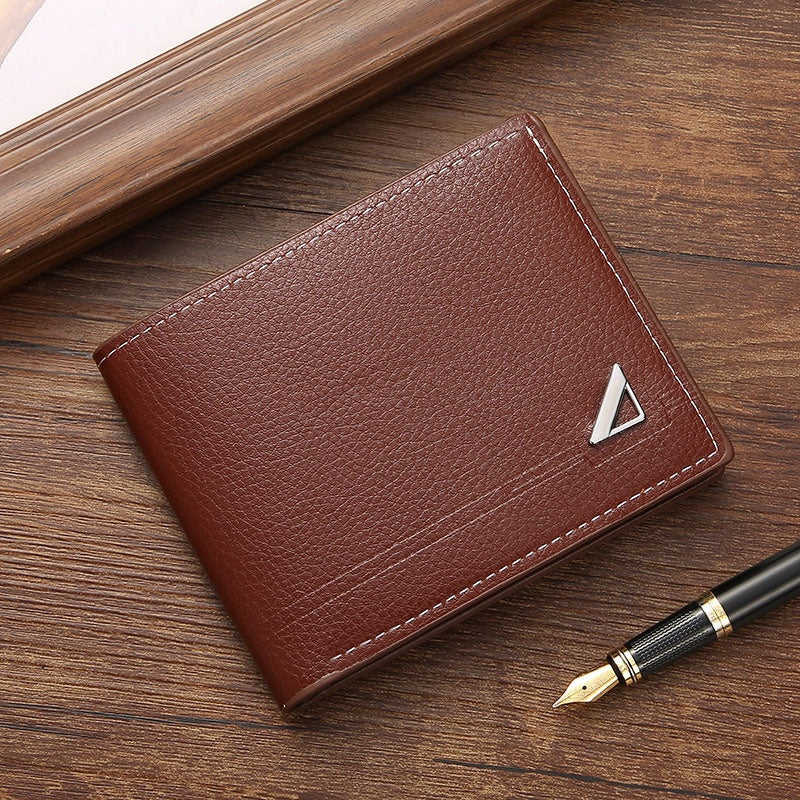 Cartera corta de cuero suave con estampado de lichi para hombre con múltiples ranuras para tarjetas