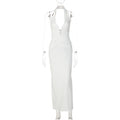 Womens V Neck Spliced Underwire Halter Bodycon Pleated Patchwork Maxi Dress