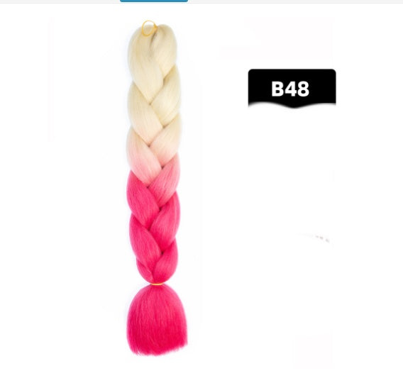 Peluca de seda africana de alta temperatura con fibra química y trenza grande en color degradado