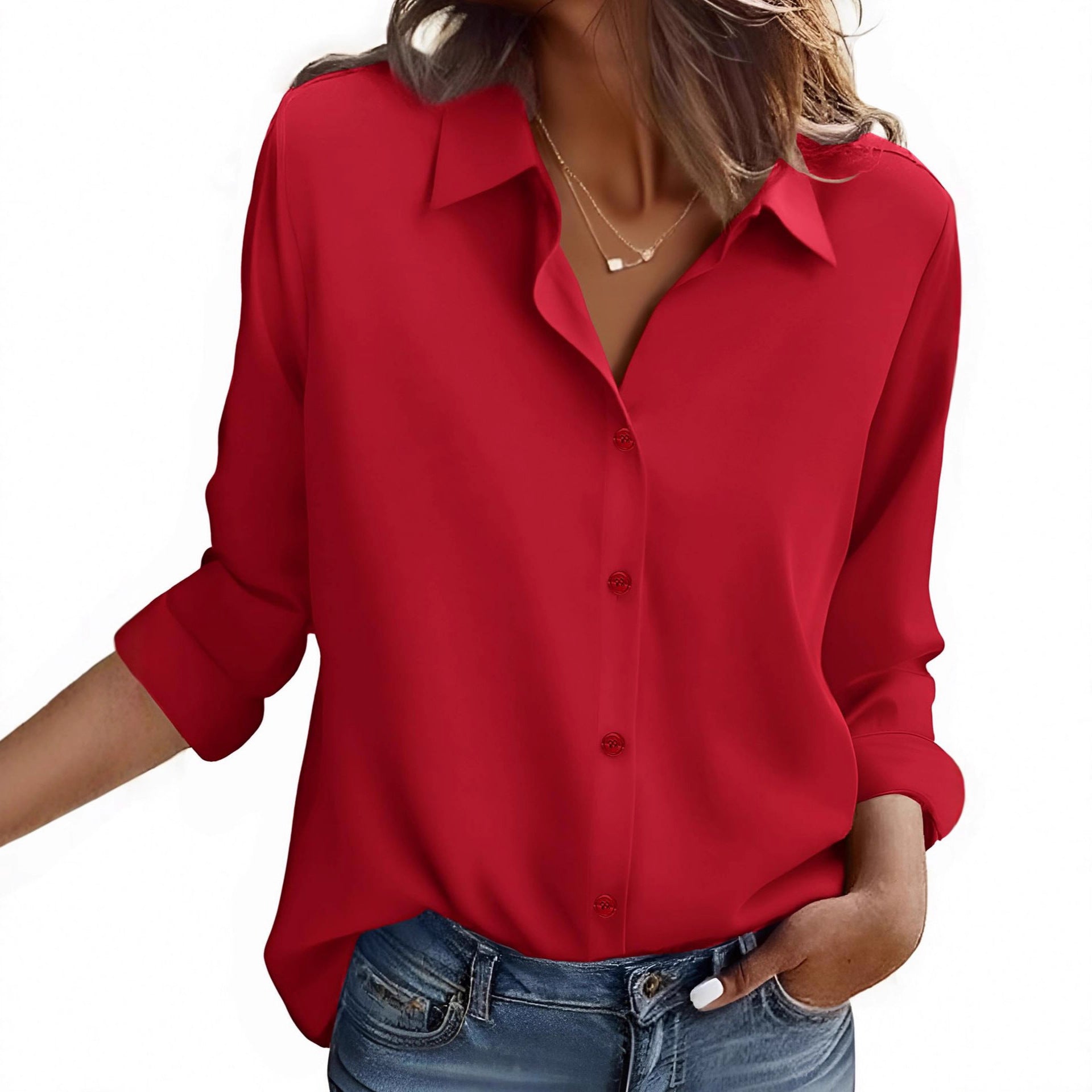 Long-sleeve Solid-color Simple Casual Versatile Shirt