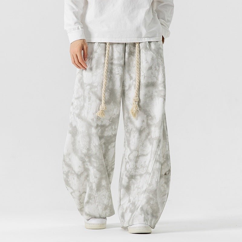 Pantalones deportivos casuales tie-dye estilo japonés-hongkonés para hombre, talla grande