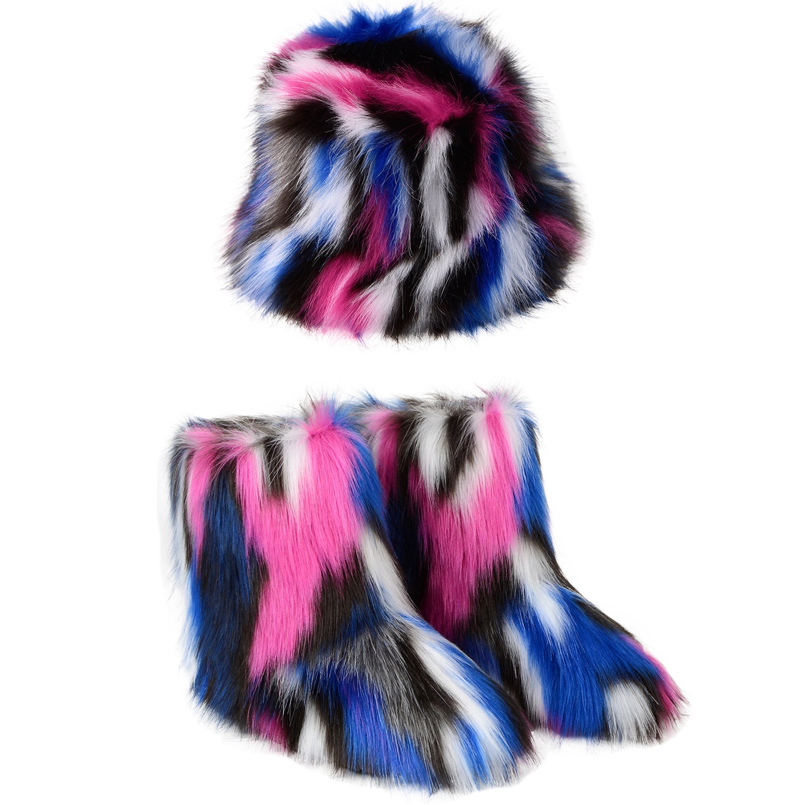Botas de felpa cálidas con gorro de pescador de piel de color