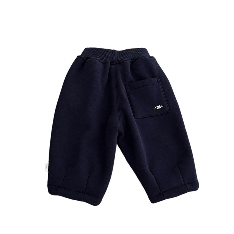 Pantalones casuales cálidos y gruesos con bordado y forro polar