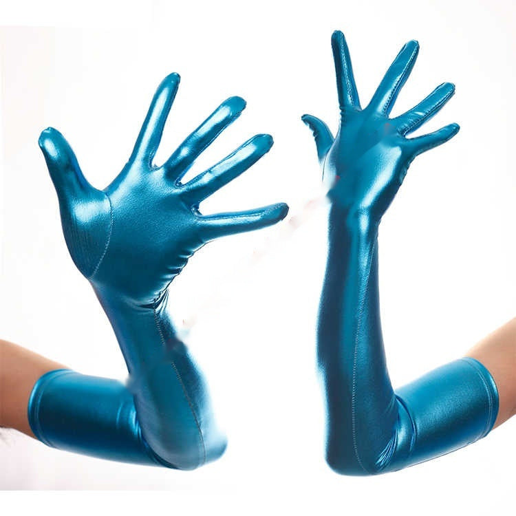 Guantes de disfraz hasta el codo con estampado dorado de alto brillo