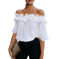 Solid-color Sexy Loose Off-shoulder Shirt