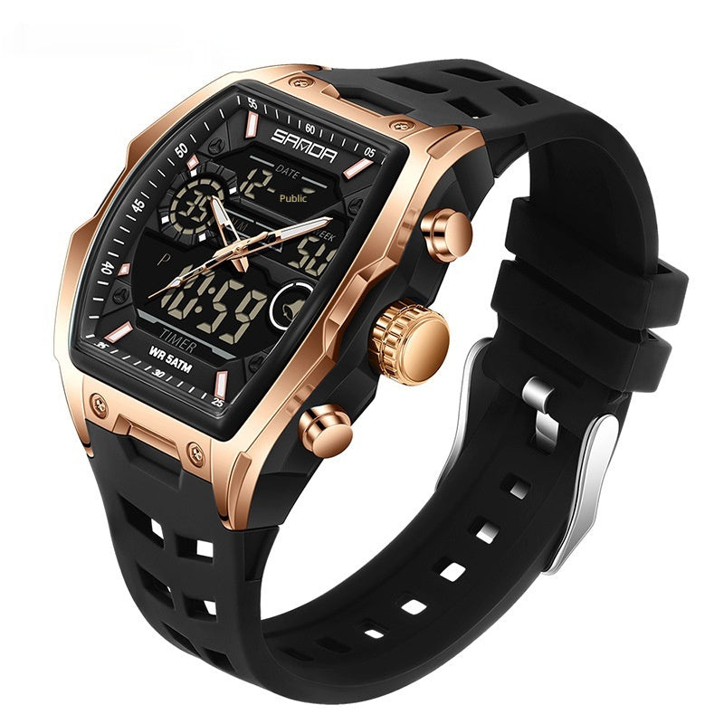 Reloj electrónico deportivo luminoso multifuncional con forma de barril