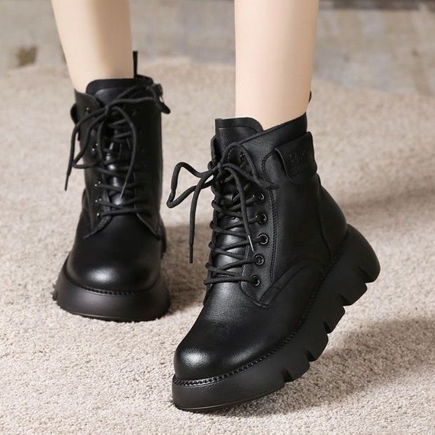 Botas de nieve de piel para mujer, de piel suave para invierno