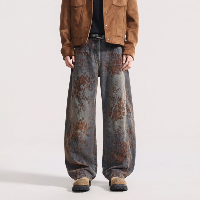 Vaqueros estilo americano vintage con flocado de jacquard bordado y forro polar