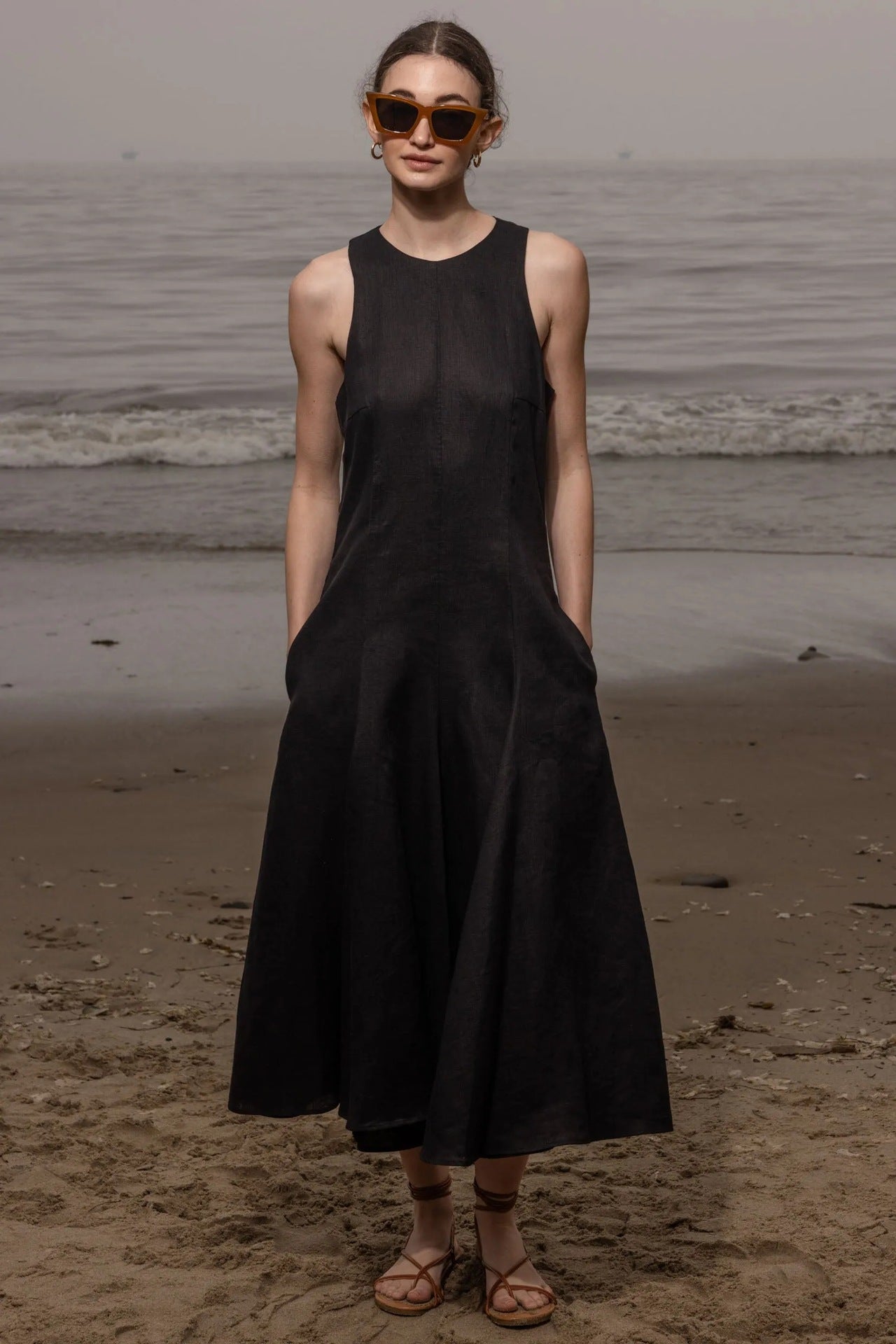 Round-neck Loose Solid-color Casual Sleeveless Dress