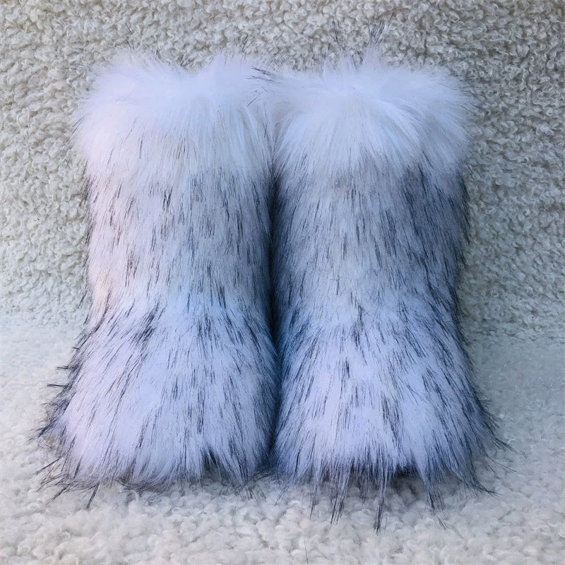 Botas de nieve de piel de zorro y perro mapache