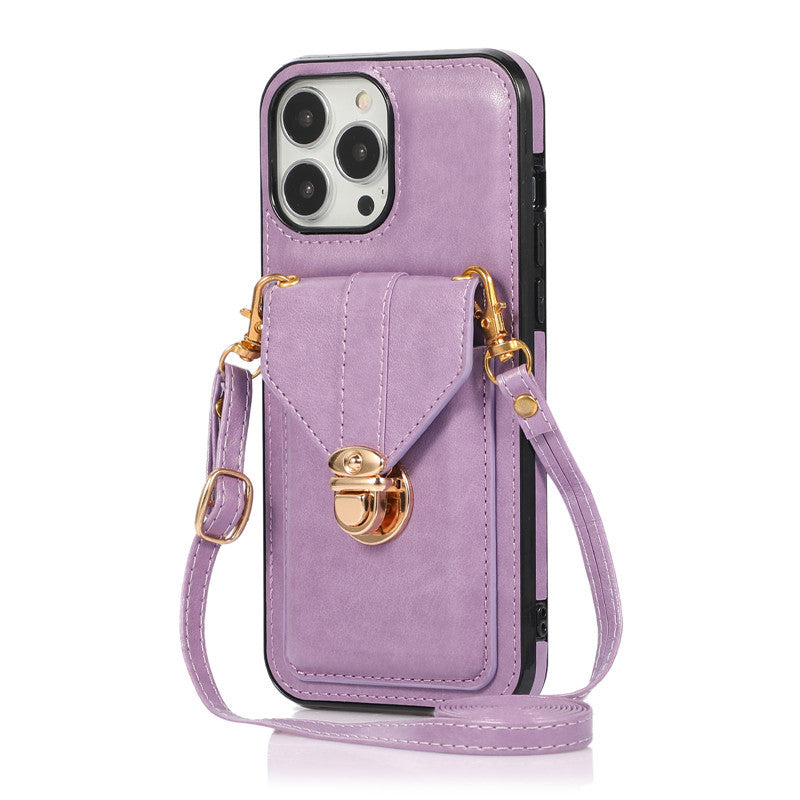 Funda para teléfono móvil con cordón diagonal de cuero con diseño creativo de tarjeta