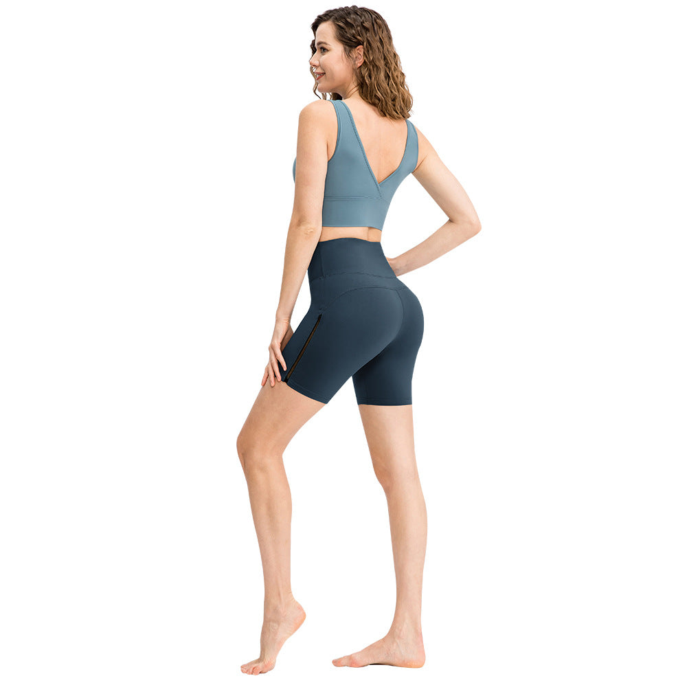 Pantalones cortos deportivos de yoga con doble cara cepillada y efecto descuidado para mujer