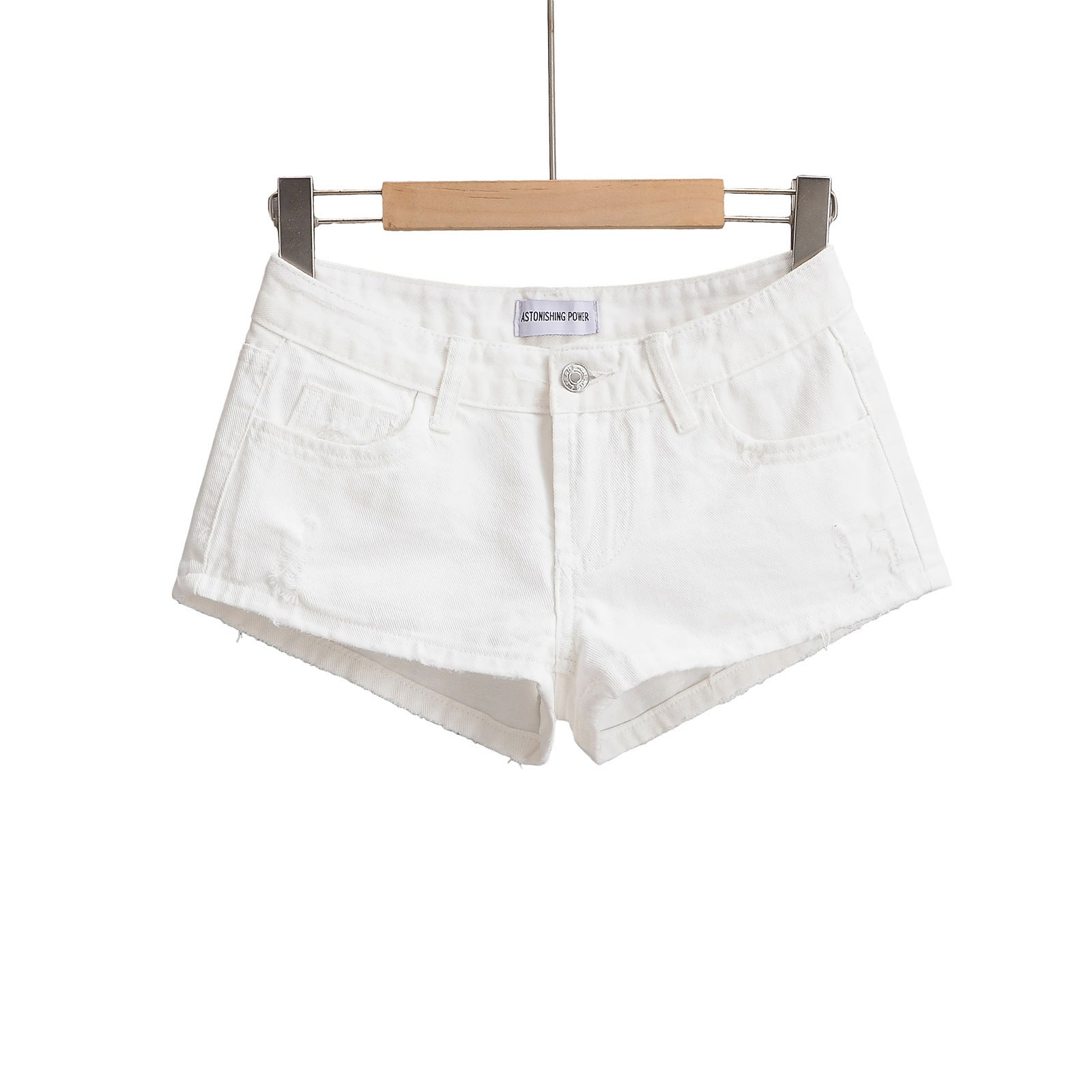 Figure-hugging Hot Pants Pocketed Washed Denim Shorts