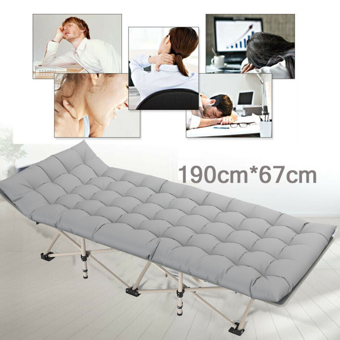 Cama plegable individual resistente para camping, viajes, invitados, ligera, con colchoneta gris (Reino Unido)